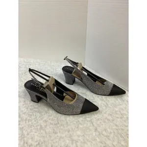 Marc Fisher LTD Blakeley 2 Silver Metallic Black‎ Cap Toe Slingback Pumps 8M New thumbnail 2