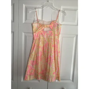 Lilly Pulitzer Fit Flare Dress Womens Size 2 Pink‎ Yellow Floral Sunburst Cotton thumbnail 5