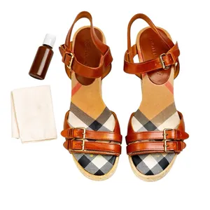 Burberry Tan Leather Check Canvas Espadrille Wedge Sandals EU 35 Italy GUC FLAW thumbnail 2