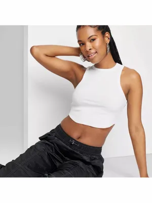 Wild Fable White Ribbed High-Neck Cropped Tank Top thumbnail 2