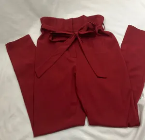 Burgundy belted trouser pants womans size medium thumbnail 1