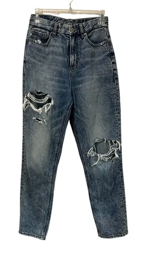 American‎ Eagle Curvy Mom Jeans Distressed Size 0 High Rise Ripped Denim thumbnail 1