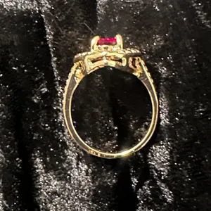 Heart Shape Ruby Engagement Ring: Gold Accent Ring With Diamond Accents Red thumbnail 2