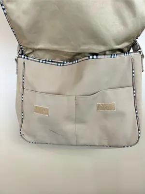 Burberry Fragrance Messenger Bag Tan Beige Plaid Trim Crossbody Adjustable thumbnail 7