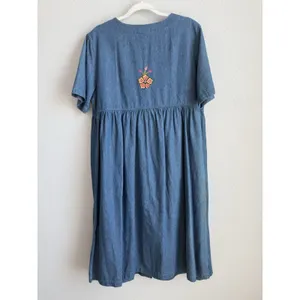 Vintage Embroidered Denim Dress Bechamel Button Front Cottagecore Grandma Core L thumbnail 2