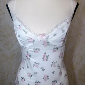 NWT White floral slip dress with lace trim SIZE Small thumbnail 6