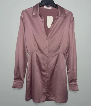 Commence Dusty Rose Satin Shirt Dress thumbnail 3