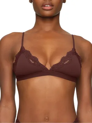 SKIMS Fits Everybody Lace Trim Triangle Bralette in Cocoa Brown. Size XL thumbnail 1