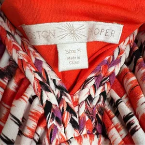 Boston Proper Ikat Geometric Maxi Dress Red Boho Braided T-Back Size S thumbnail 5