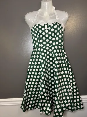 Dressystar Dress Womens Small Green Polka Dot Halter Fit & Flare Retro 50s thumbnail 2
