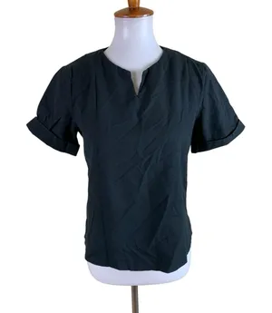 Giordano Black Short Sleeve Split Neck Blouse Top Relaxed‎ Fit 2 thumbnail 1