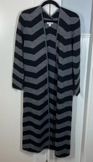 Garnet Hill Wool alpaca‎ Blend Black/Gray Striped Duster Cardigan size small thumbnail 1