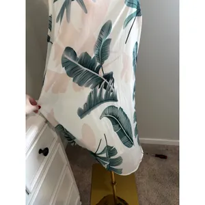Tropical Leaf‎ Print Slip Dress Green Pink White Summer Vacation Mini Dress thumbnail 4