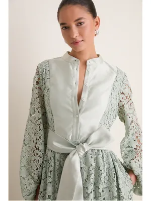 Tuckernuck Sage Lace Calliope Dress M Eyelet Long Puff Sleeve Wedding Feminine thumbnail 2