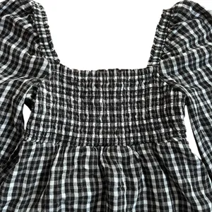 Abercrombie & Fitch Y2K Smocked B&W Gingham Square Neck Peplum Top Puff Sleeves thumbnail 3