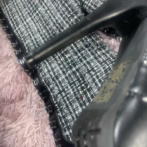 Black and white tweed knee high peep toe boots 7.5 thumbnail 8