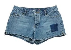 Old Navy Y2K 90s Ultra‎ Low Waist Patchwork Denim Shorts Blue Cotton Button Fly thumbnail 1