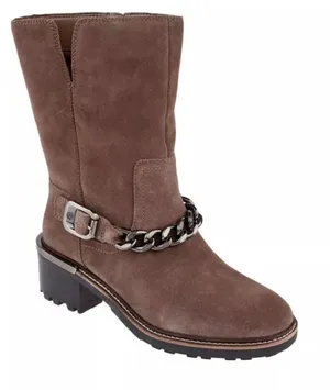 Vince Camuto Keshilla Boots Women's 7.5 Mid Calf Brown Suede Chain Trim Lug Sole thumbnail 1