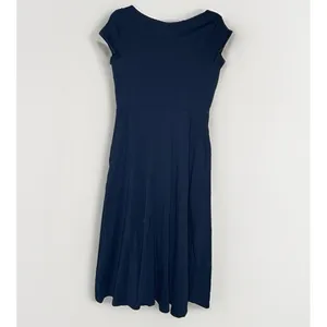 Pact Dress L Black Organic Cotton Fit Flare Midi Minimalist Quiet Luxury Classic thumbnail 2