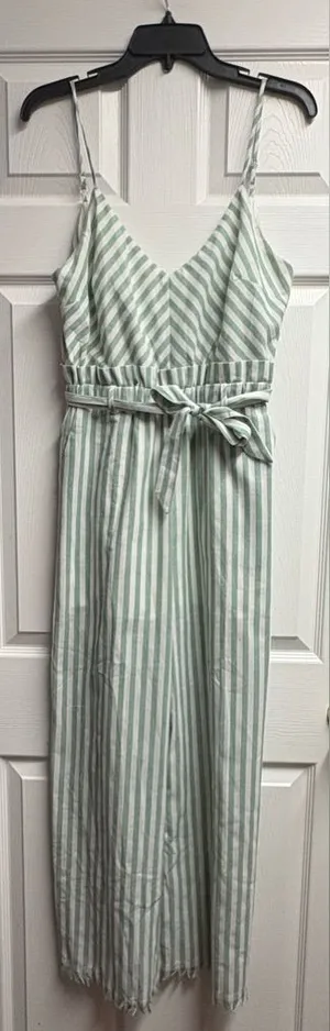 Main Strip Boutique Brand Linen/Cotton Blend Striped Jumpsuit Size Medium thumbnail 1