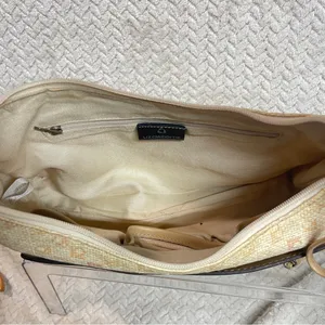 Liz Claiborne Y2K Tan Monogram Straw‎ Texture Preppy Shoulder Bag thumbnail 7