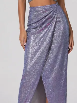 LULUS Chic Brunch Shimmer Sparkle Elegant Sophisticated Shimmer Lilac Midi Skirt thumbnail 2
