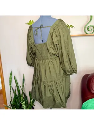 a new day Tie Back Olive Green Dress with Puff Sleeves Women’s Size XXL NWT thumbnail 2