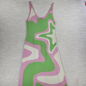 Cider Swirl Knit Dress L Pink Green Midi Y2K Spaghetti Strap Psychedelic Retro thumbnail 4