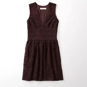 Abercrombie & Fitch Lace Crochet V-Neck Skater Dress Burgundy Mini Dark Romantic thumbnail 2