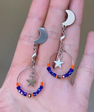 stainless steel moon boho vintage aesthetic fairy style hoop dangle earrings💙⭐️🍃🌙🌠 thumbnail 2