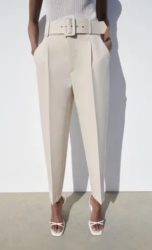 ZARA ecru high waisted belted fabric pants blogger favorite thumbnail 8