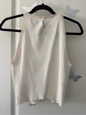 House of Harlow 1960 Cream Ribbed Tank with Knitted Trim thumbnail 3