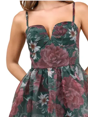 Like New Lulus Cherished Aura Green Floral Organza Bustier Midi Dress Size Small thumbnail 3