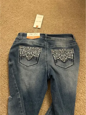 E281 copper flash 10 curvy mid rise bootcut jeans sparkle cute comfy thumbnail 7