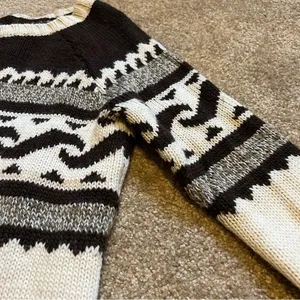 Brown and cream intarsia knit oversized sweater, size XS thumbnail 2