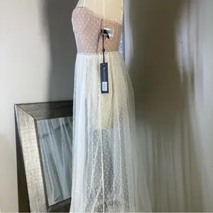 White Fox Boutique Strapless maxi sheer Dress in Pink and White thumbnail 7