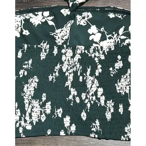 Abercrombie & Fitch Forest Green Floral Knot Front Tie Back Halter Crop Top XL‎ thumbnail 9