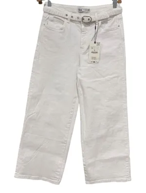 ZARA Belted White High-Rise Wide-Leg Stretch Jeans 6 Small thumbnail 1