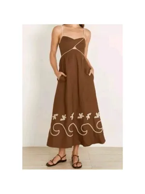 Mon Renn Fresco Embroidered Linen Blend Midi Dress thumbnail 3