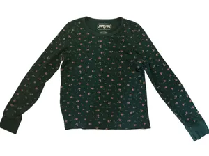 American Eagle Outfitters Dark Green Floral Waffle Long-Sleeve Tee thumbnail 1