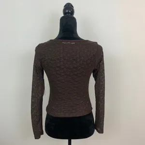 Good Days Project Women's XS Brown Lace Ruffle Tie Front‎ Top Sheer Long Sleeves thumbnail 2