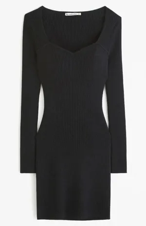 Abercrombie & Fitch Black Sweetheart Ribbed Long Sleeve Sweater Dress Size L thumbnail 1