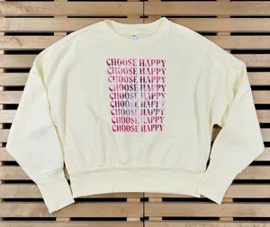 Old Navy Women's Medium Pale Yellow Choose Happy Graphic Sweatshirt Pullover thumbnail 1
