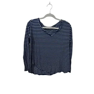 Hollister Womens Navy & White Striped Long Sleeve V-Neck Shirt Small Casual Top‎ thumbnail 2