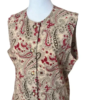 Vtg Ruff Hewn Corduroy Paisley Vest Large 90s Academia Boho Artsy Earthy Neutral thumbnail 1