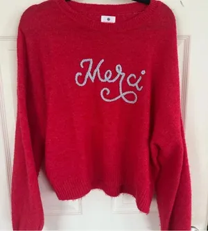 Sundry Merci Red Cozy Knit Sweater Large Super Soft Parisian Chic Anthropologie thumbnail 1