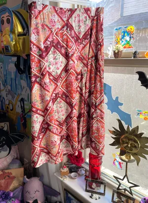 Y2K boho Luna Floral pink and red Patchwork midi skirt thumbnail 4