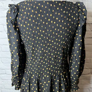 Madewell lucie smocked v neck mini dress Black Dress with Gold Dots size medium thumbnail 12