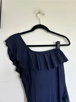 J.Crew Factory Navy Blue Ruffle One Shoulder‎ One Piece Swimsuit Size Medium thumbnail 4