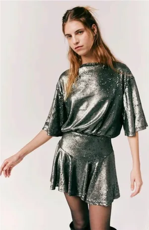 Free People Manuka Sequin Mini Dress Size XS Silver Party NWT thumbnail 1
